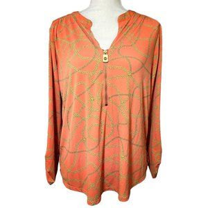 Michael Michael Kors Orange Logo Chain Blouse Top Women's Size Large